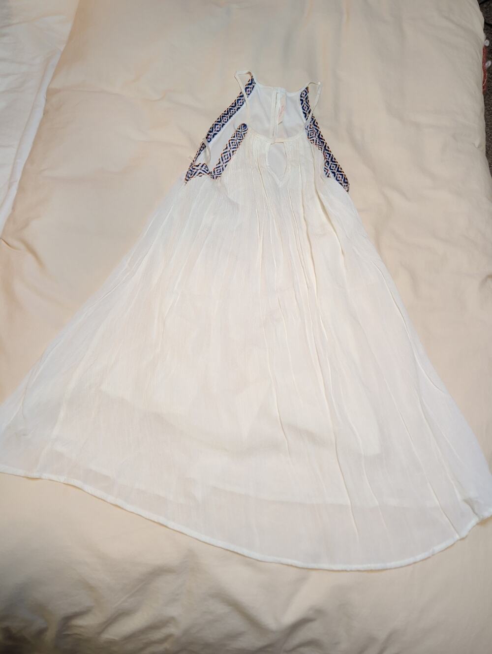 Peach Love California White Embroidered Halter Neck Mini Dress Cream Size Small